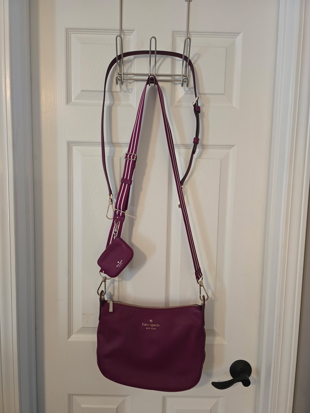 kate spade Plum Crossbody with Striped Adjustable Strap and Pouch